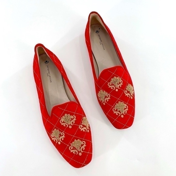 Jacques Levine Red Suede quilted Loafers Size 8 - Picture 9 of 13